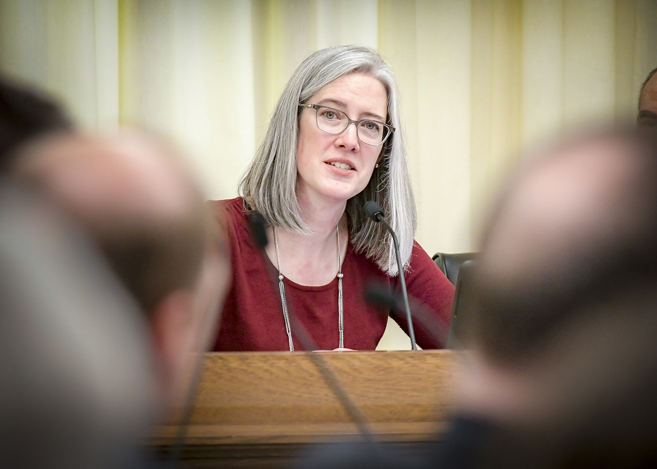 Tracy Twine, associate professor of atmospheric science in the University of Minnesota’s Department of Soil, Water, and Climate, testifies before the House Energy and Climate Finance and Policy Division Jan. 15. Photo by Andrew VonBank